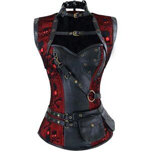 Women's Black/red Steampunk Spiral Steel Boned Vintage Retro Corset Tops Bustier
